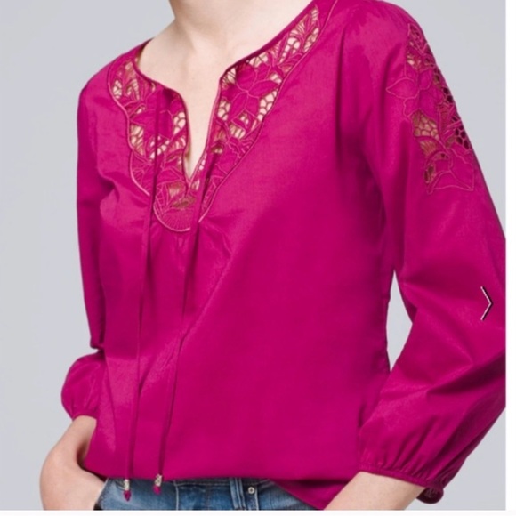 White House Black Market Tops - White House Black Market
Dark Pink Floral Cutout Blouse
Tunic. Size XSmall